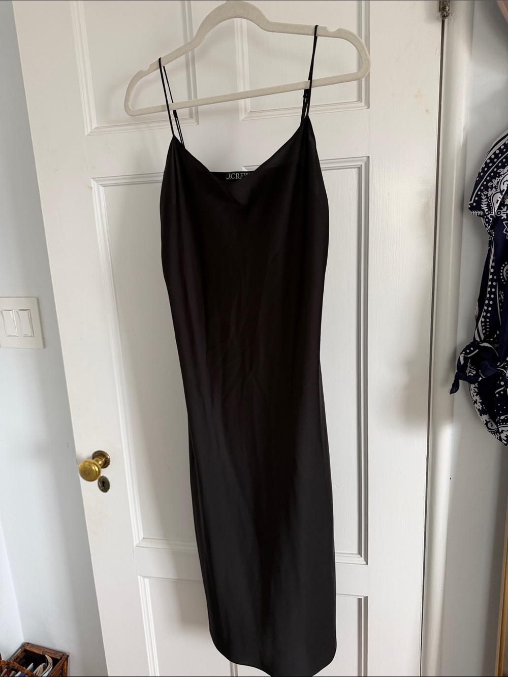 J. Crew Black Slip Midi Dress with Thin Straps